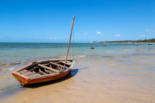 Boats at Magaruque island formerly Ilha Santa Isabel is part of the Bazaruto Archipelago off the coast of Mozambique.