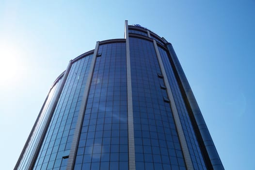 Varna,Bulgaria - August, 02, 2020: modern glass facade of a skyscraper against the sky