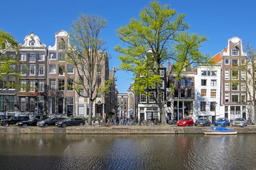 City scenic from Amsterdam at the Singel in the Netherlands