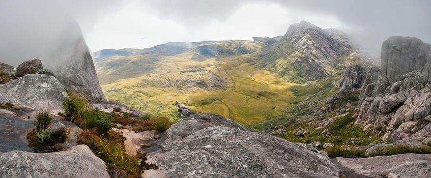 Typical landscape scenery seen during trek to pic Boby in Andringitra massif, Madagascar.