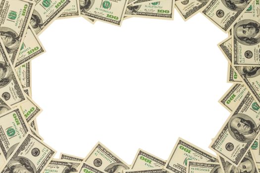 United States one hundred dollar banknote frame mockup isolated on white background.