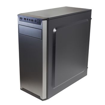 simple cheapest black miditower pc case isolated on white background.