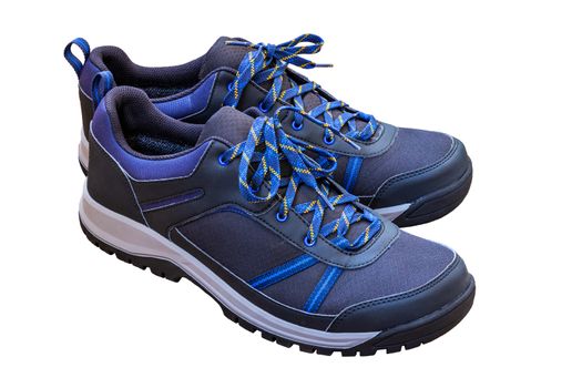 black and blue outdoor empty clean lightweight waterproof sneakers isolated on white background