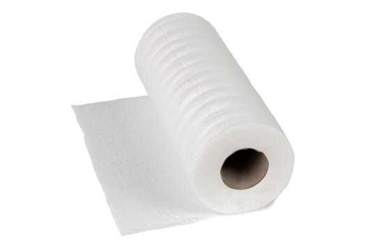 White rolled viscose towel and wipe isolated on white background.