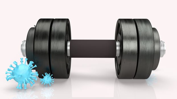 The dumbbell and  virus on white background for medical content 3d rendering.