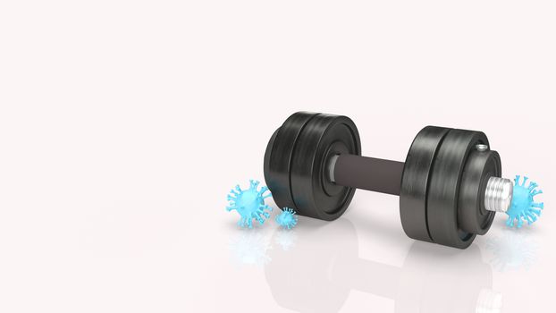 The dumbbell and  virus on white background for medical content 3d rendering.