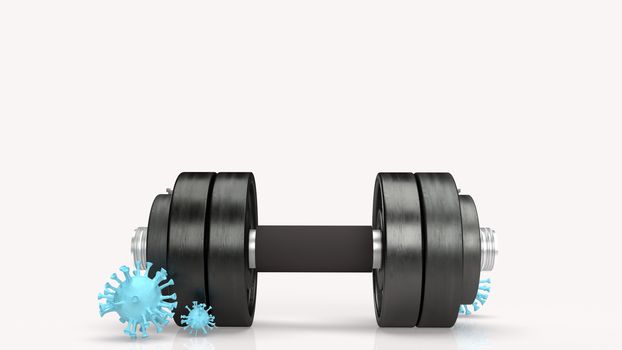 The dumbbell and  virus on white background for medical content 3d rendering.