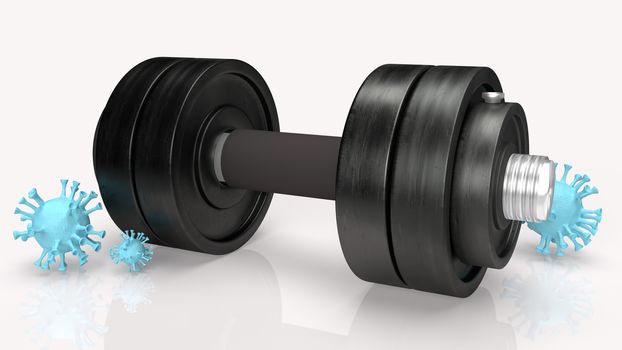 The dumbbell and  virus on white background for medical content 3d rendering.