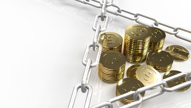 The gold coins and chain for business content 3d rendering.