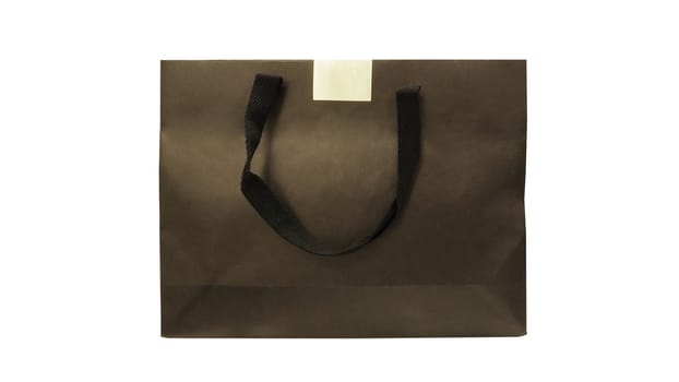 Black paper shopping bag and white background and isolated.