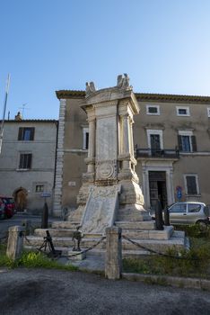 amelia,italy august 05 2020:monument in the center of the square augusto vera in the center of amelia