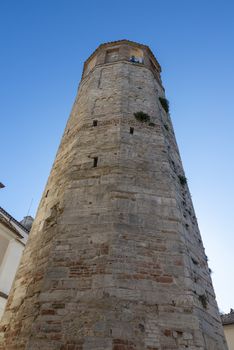 amelia,italy august 05 2020:civic tower in the cathedral of santa Fermina in the center of amelia