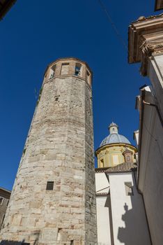 amelia,italy august 05 2020:civic tower in the cathedral of santa Fermina in the center of amelia