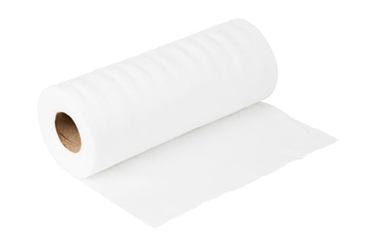 White rolled viscose towel and wipe isolated on white background.