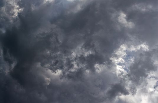 Gray summer storm clouds full frame background. Zenith view from ground surface.