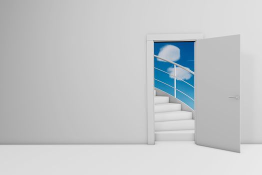 Hope and belief Concept stairway to heaven. 3d rendering. Isolated on white