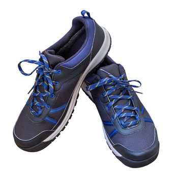 black and blue outdoor empty clean lightweight waterproof sneakers isolated on white background