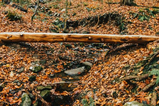 A Small Man-Made Wooden Bridge Used to Cross a Creek