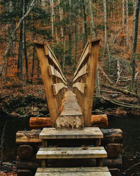 A Thin and Rickety Wooden Bridge Crossing a Large River