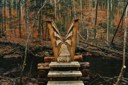 A Thin and Rickety Wooden Bridge Crossing a Large River