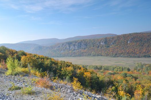 Autumn landscape, tree over mountains