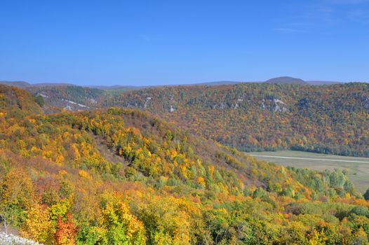 Autumn landscape, tree over mountains