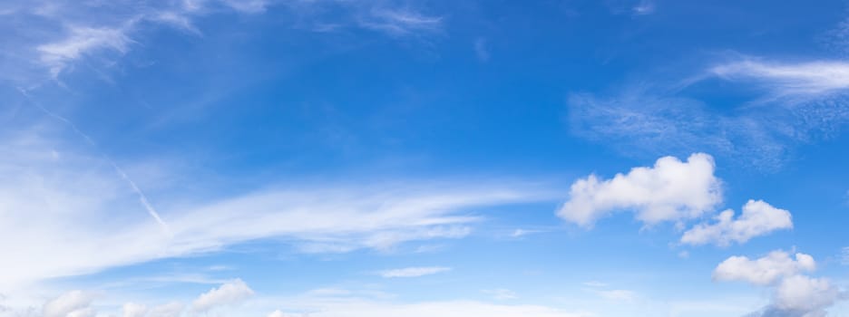 Panoramic fluffy clouds in the blue sky, Soft white clouds against blue sky