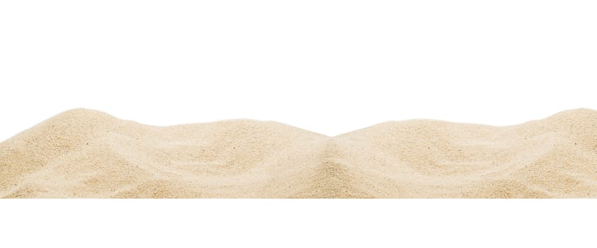 Close up panorama pile sand dune isolated on white background