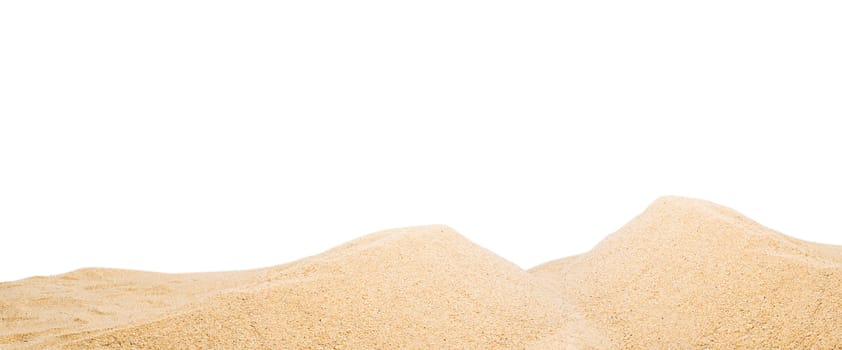 Close up panorama pile sand dune isolated on white background