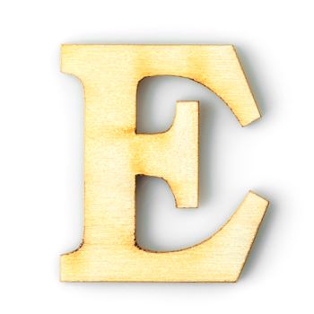 Wooden Alphabet study english letter with drop shadow on white background ,E