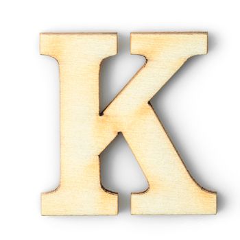 Wooden Alphabet study english letter with drop shadow on white background,K