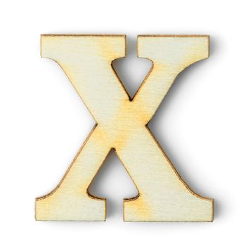 Wooden Alphabet study english letter with drop shadow on white background,X