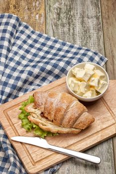 Bread and butter on a canvas studio background