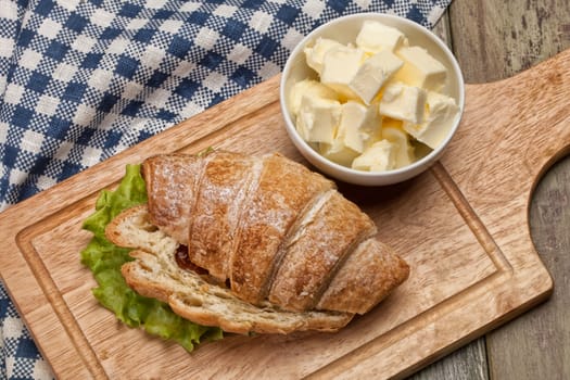 Bread and butter on a canvas studio background