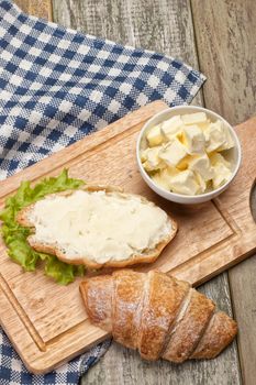 Bread and butter on a canvas studio background