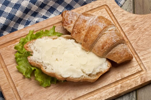 Bread and butter on a canvas studio background