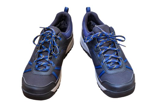 black and blue outdoor empty clean lightweight waterproof sneakers isolated on white background