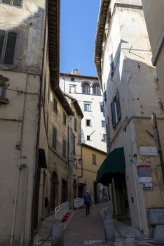 spoleto,itali august 07 2020:architecture of streets and buildings in the center of spoleto