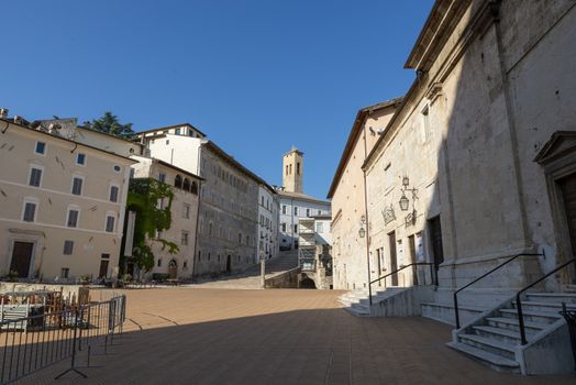 spoleto,itali august 07 2020:cathedral square in the center of the town of spoleto