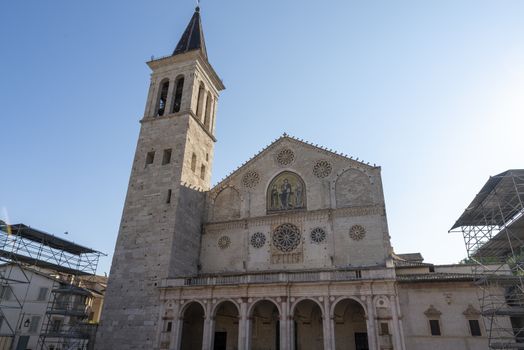 spoleto,itali august 07 2020:cathedral of the town of spoleto and its architecture
