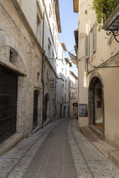 spoleto,itali august 07 2020:architecture of streets and buildings in the center of spoleto