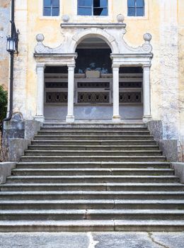 A long stair create the perspective to this 15th century Italian chapel.