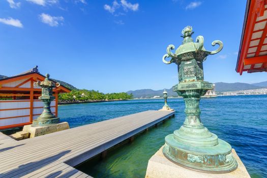 View of the Itsukushima Shrine, at high tide, in Miyajima (Itsukushima) Island, Japan