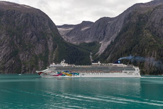Tracy Arm Fjord, Alaska, US - August 16, 2018: NCL's Norwegian Jewel sailing in Tracy Arm Fjord in Alaska, USA
