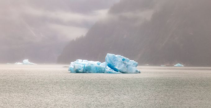 View of a huge blue iceberg floating in Tracy Arm fjord, Alaska.