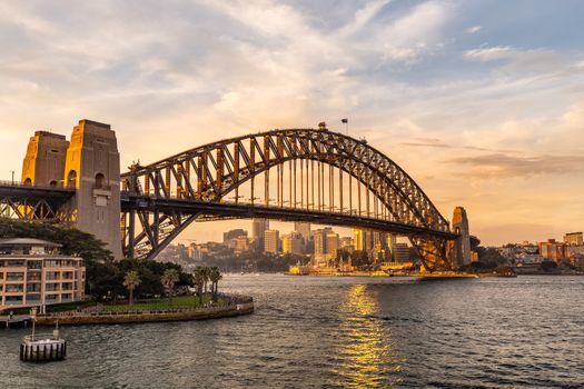 View of Sydney Harbor Bridge at sunset