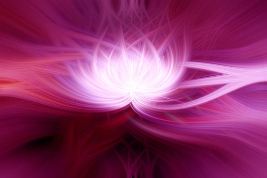 Beautiful abstract intertwined 3d fibers forming a shape of a flower or flame. Purple, red and pink colors. Illustration.