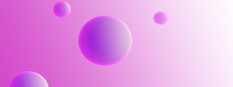 White 3d circles on light purple background. Web design. Illustration. Panorama. Banner style.