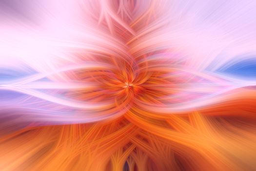 Colorful intertwining orange, pink and blue 3d fibers. Abstract web design. Illustration