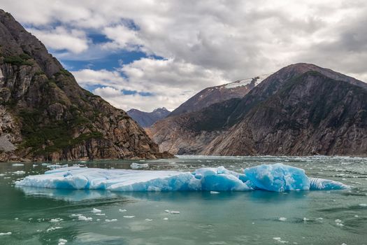 Huge chunks of ice floating in the water in Tracy Arm Fjord in Alaska